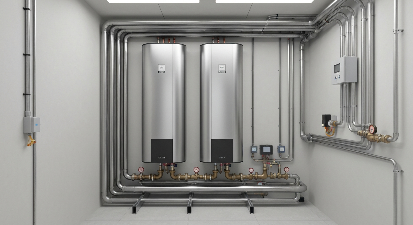 Montaż Pomp Ciepła Warszawa: Profesjonalnie zainstalowany system grzewczy AVM24 w kotłowni.