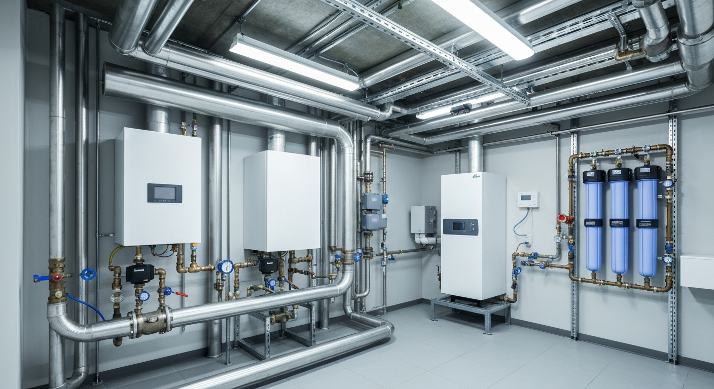 Profesjonalny montaż instalacji WOD-KAN i Gazowych w nowoczesnej kotłowni Warszawa - AVM24.