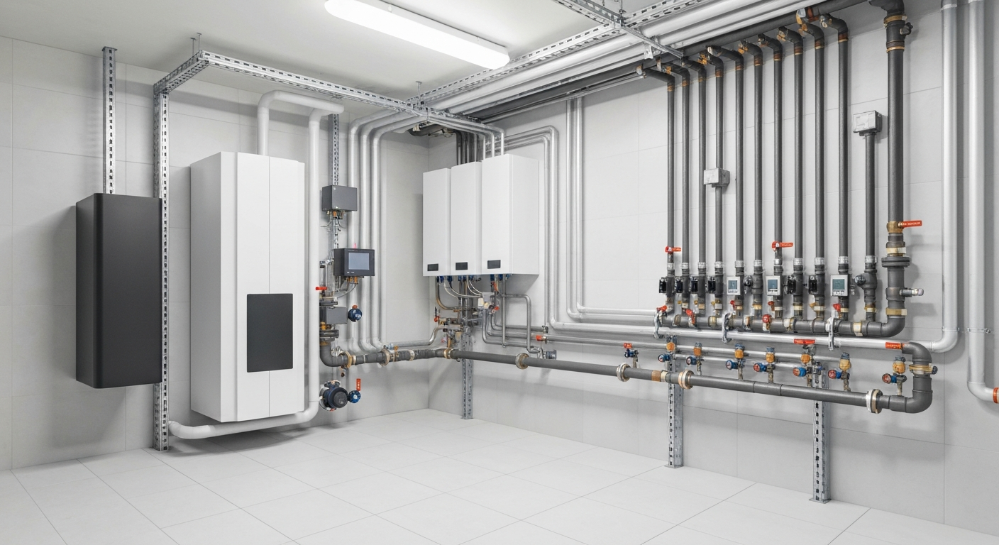 Profesjonalny montaż pompy ciepła w nowoczesnej kotłowni w Warszawie przez AVM24.