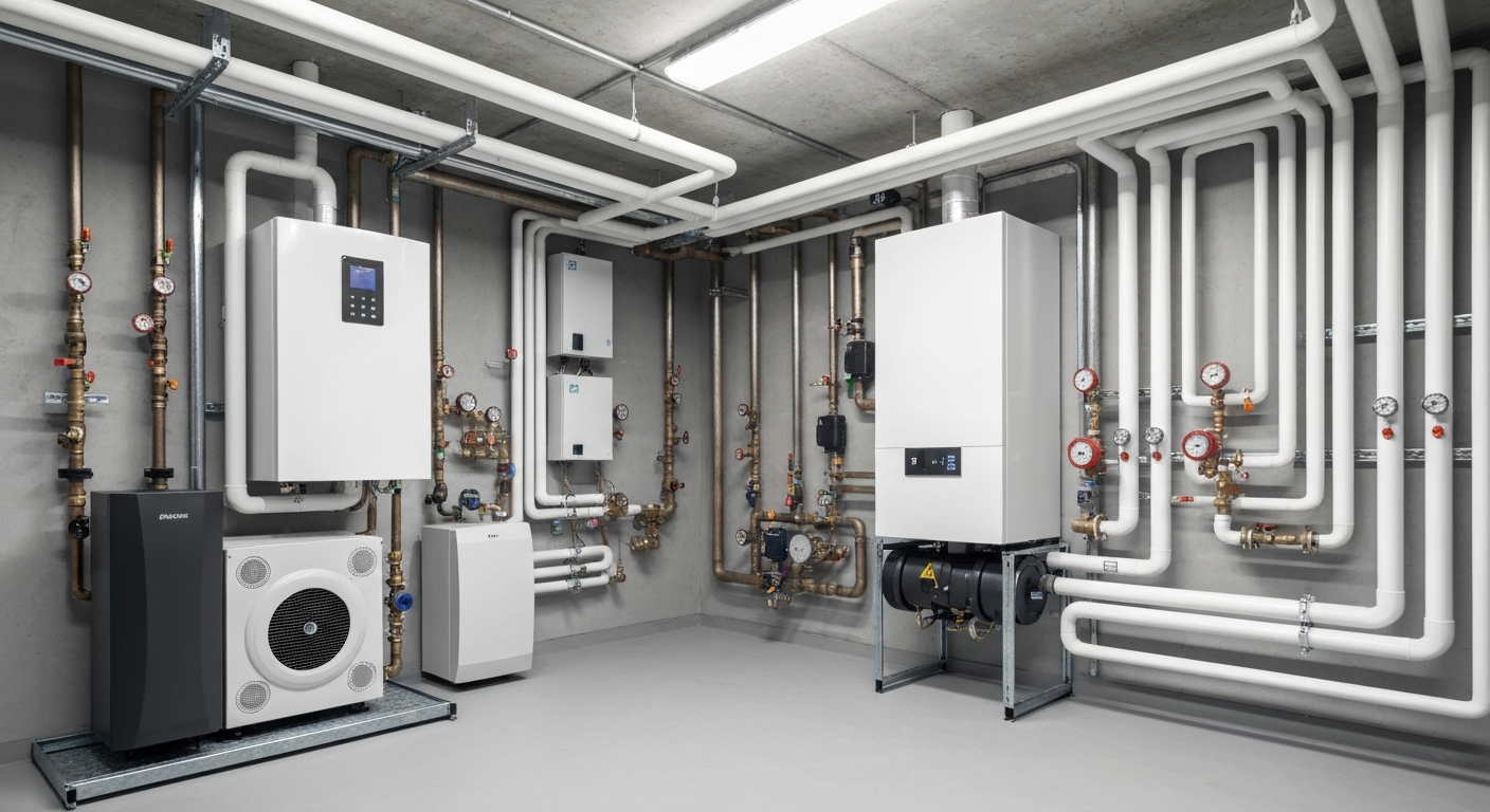 Nowoczesna instalacja pompy ciepła w kotłowni. Koszty ogrzewania Warszawa 2026 – AVM24.