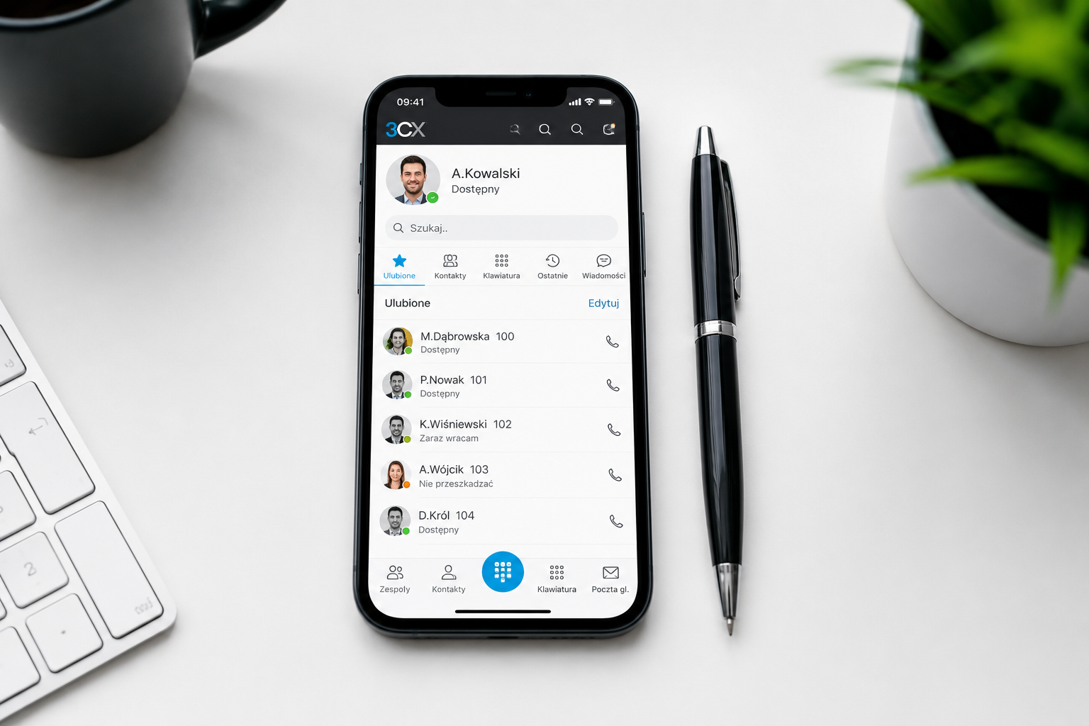Aplikacja mobilna 3CX na smartfonie