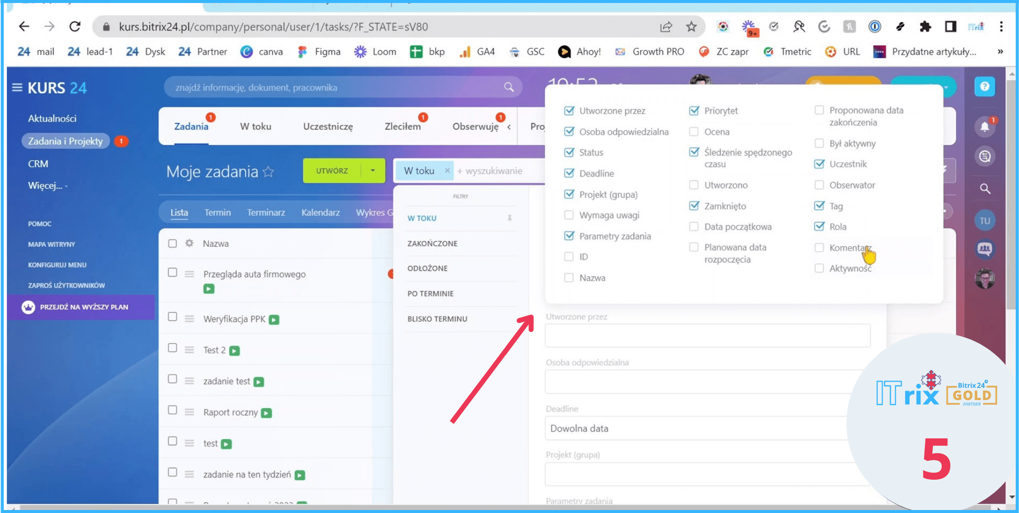 filtry zadań w Bitrix24