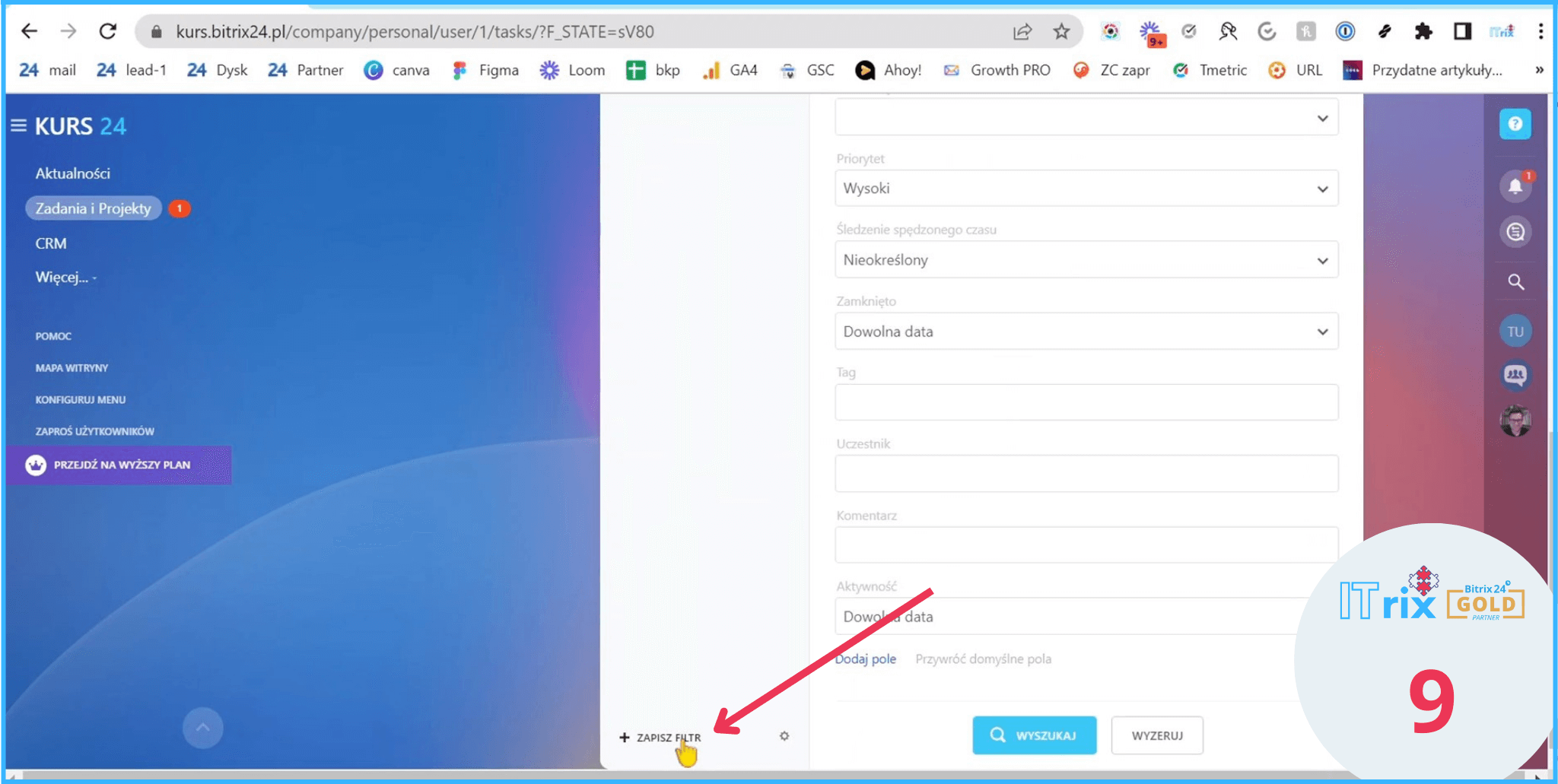 zapisać filtr w Bitrix24