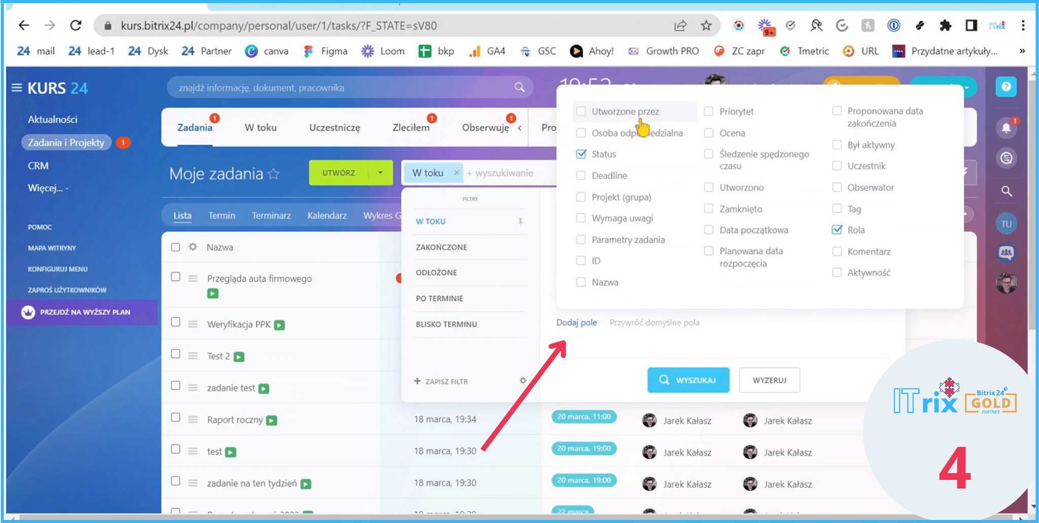 tworzenie filtrów w Bitrix24