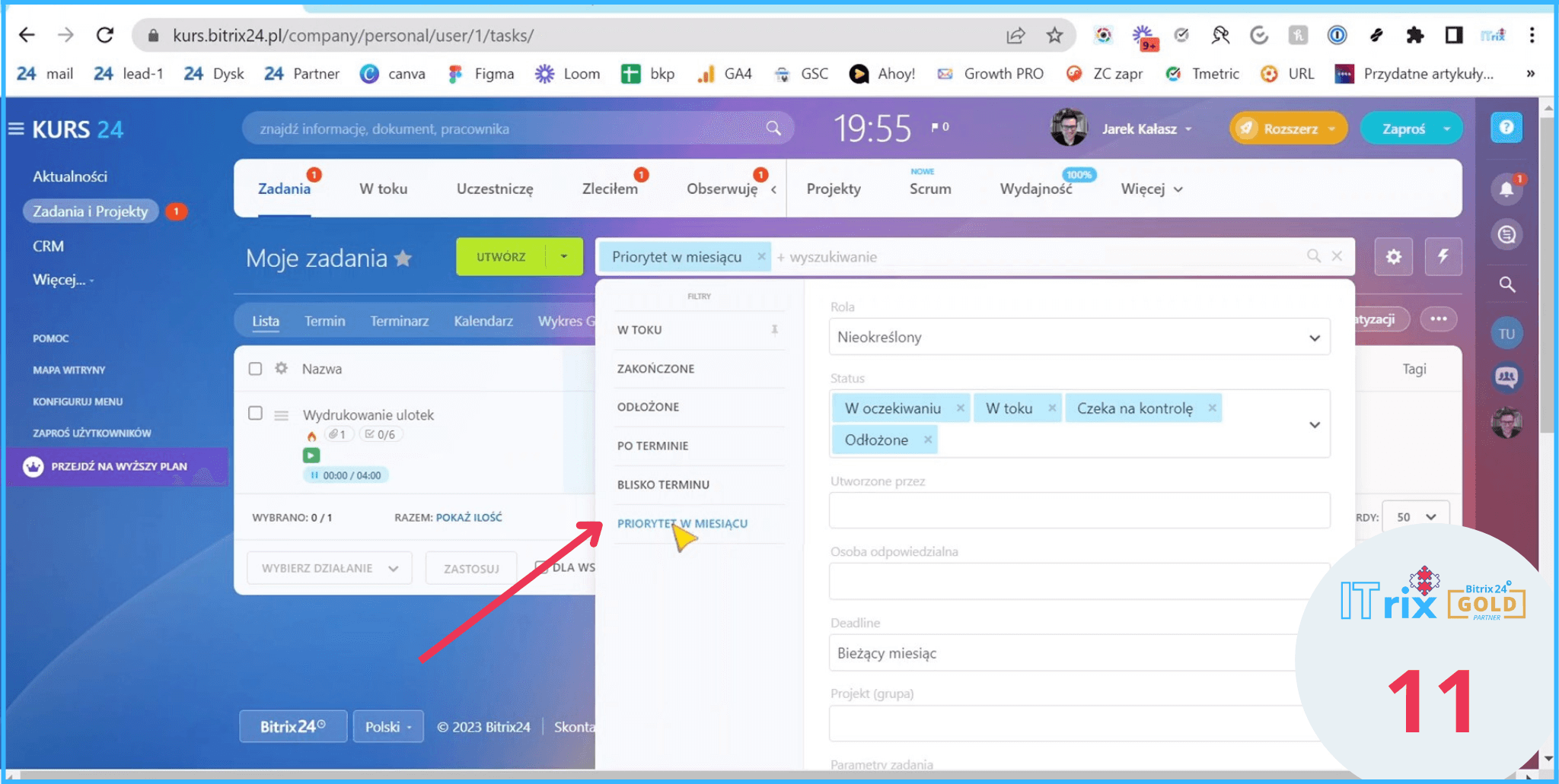 własny filtr zadań w Bitrix24
