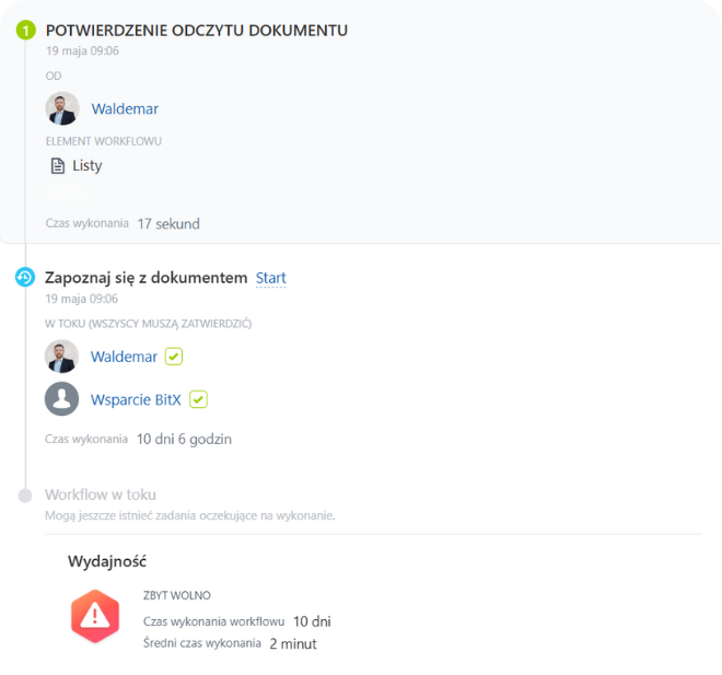 Pracownik klika potwierdzenie w Bitrix24