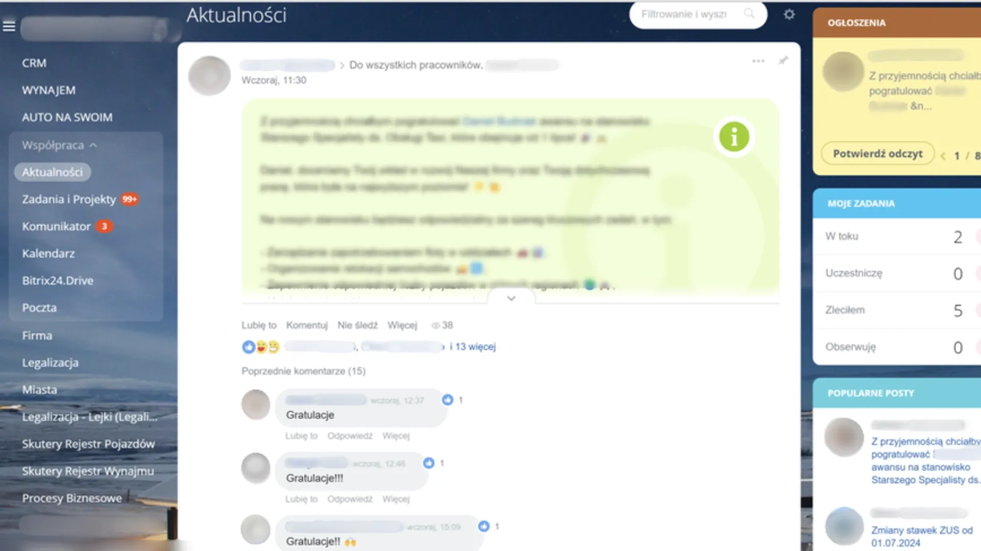 Tablica aktualności Bitrix24