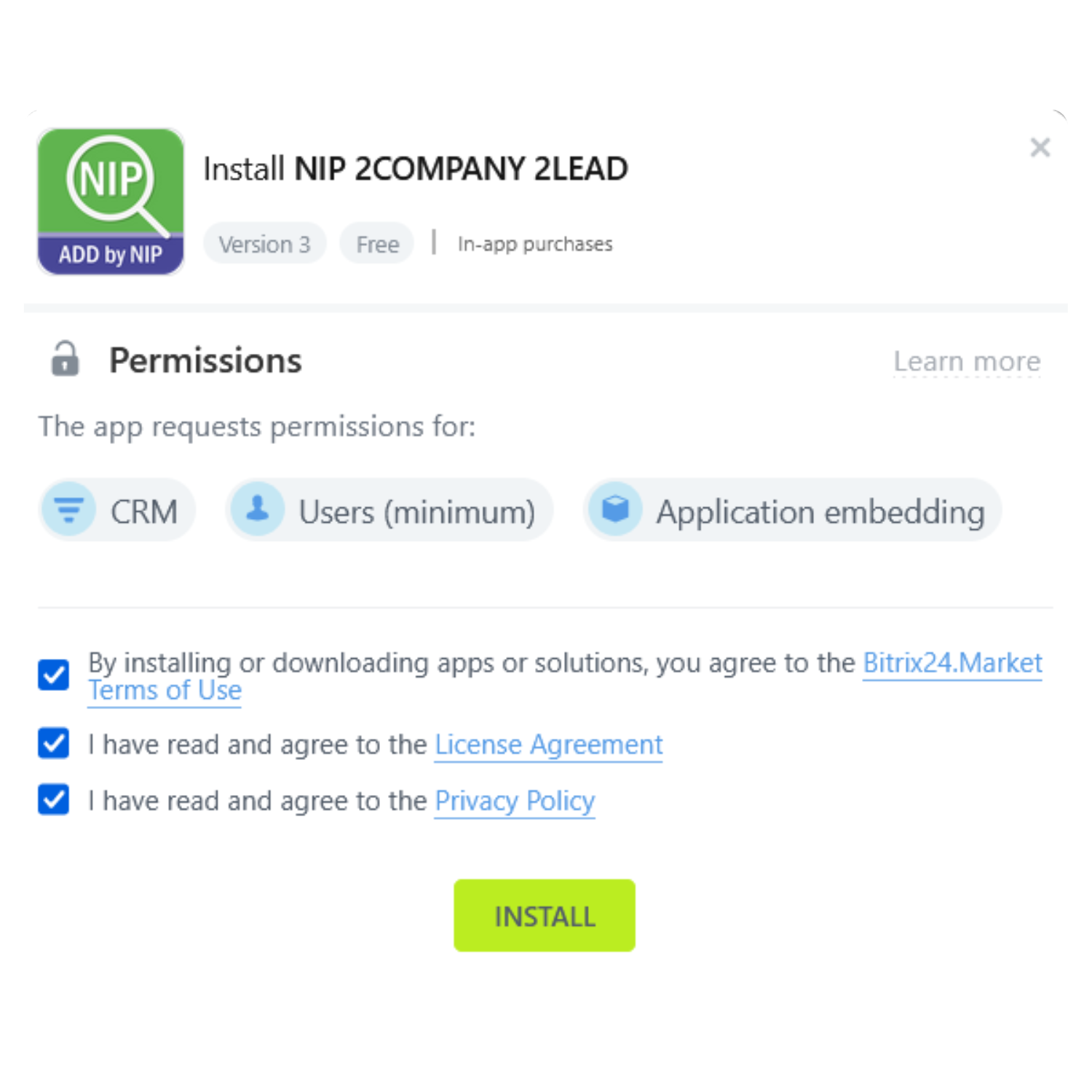 Instalacja aplikacji w Bitrix24.Market — podgląd