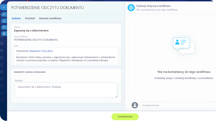 Formularz akceptacji i przycisk Potwierdzam