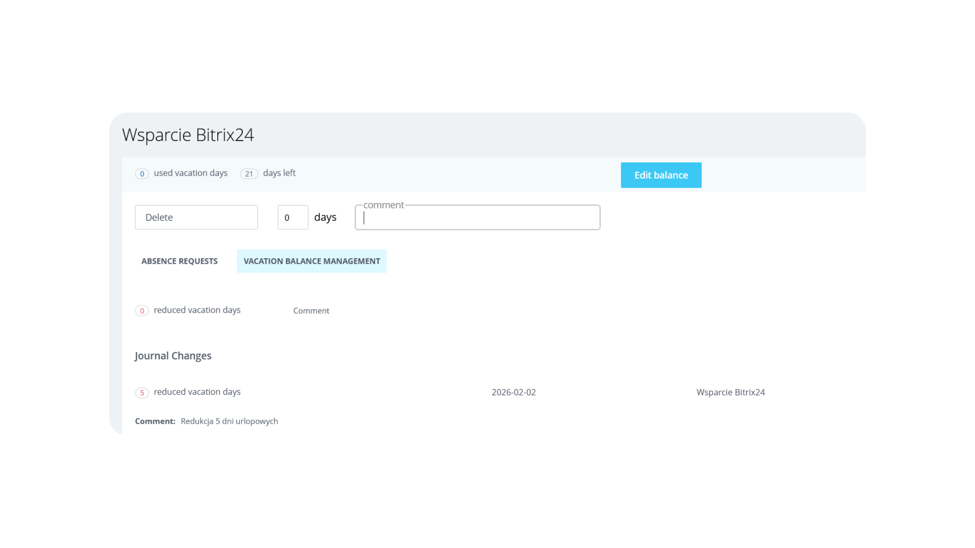 Zarządzanie bilansem dni