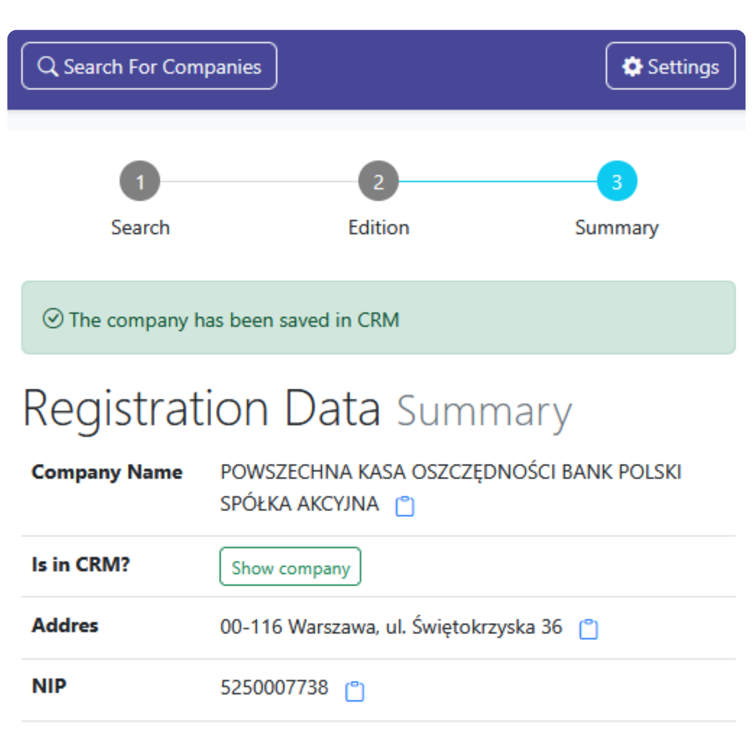 Podsumowanie zapisu danych — podgląd