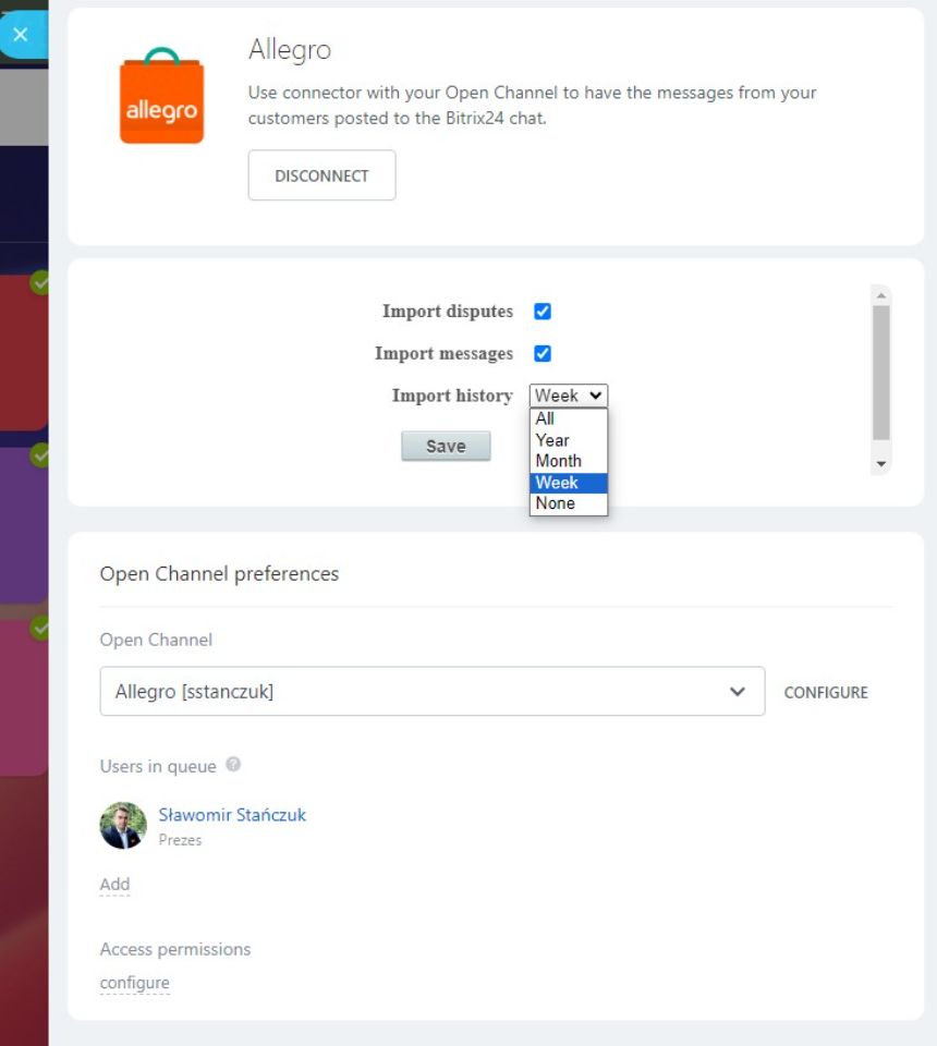 Importuj dyskusje i wiadomość z Allegro do Bitrix24 z określonego czasu wstecz