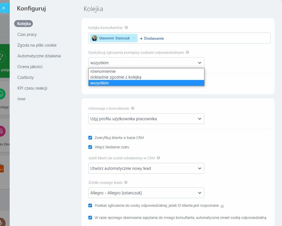Konfiguracja kolejki dystrybucji Bitrix24 na wiadomość z Allegro