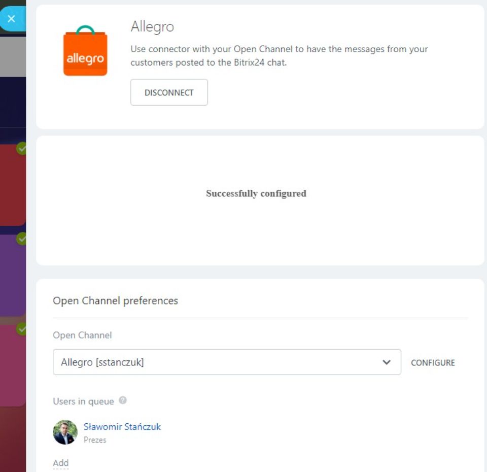 Log in with bitrix24 to another Allegro account